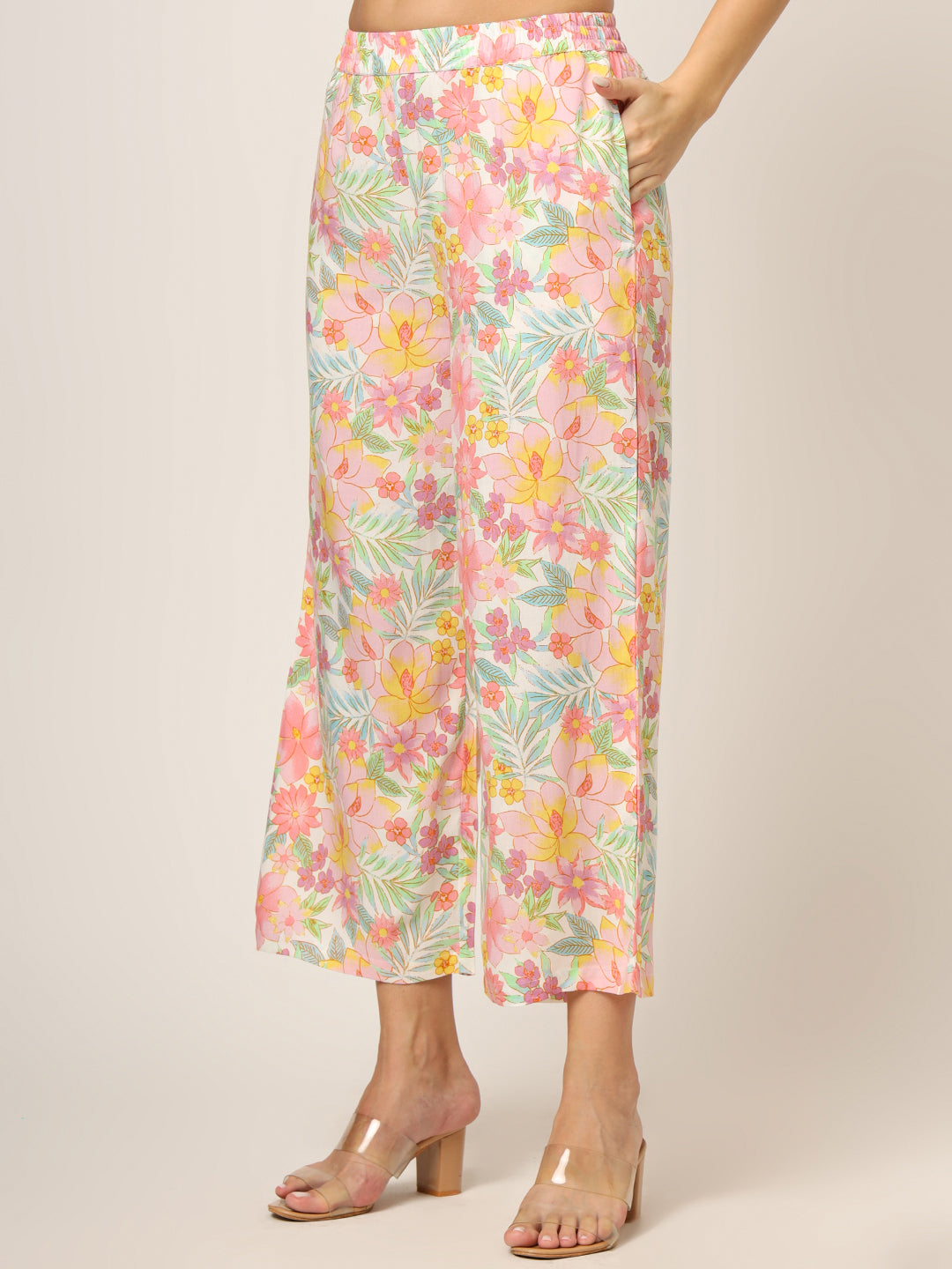 Noe Velarro Pink Printed Rayon Fabric Straight Kurta