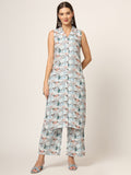 Noe Velarro Sky Blue Printed Rayon Fabric Straight Kurta