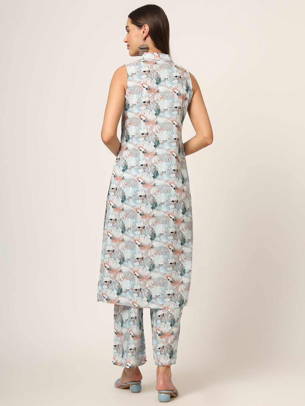 Noe Velarro Sky Blue Printed Rayon Fabric Straight Kurta