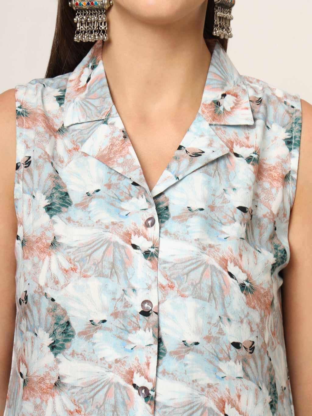 Noe Velarro Sky Blue Printed Rayon Fabric Straight Kurta