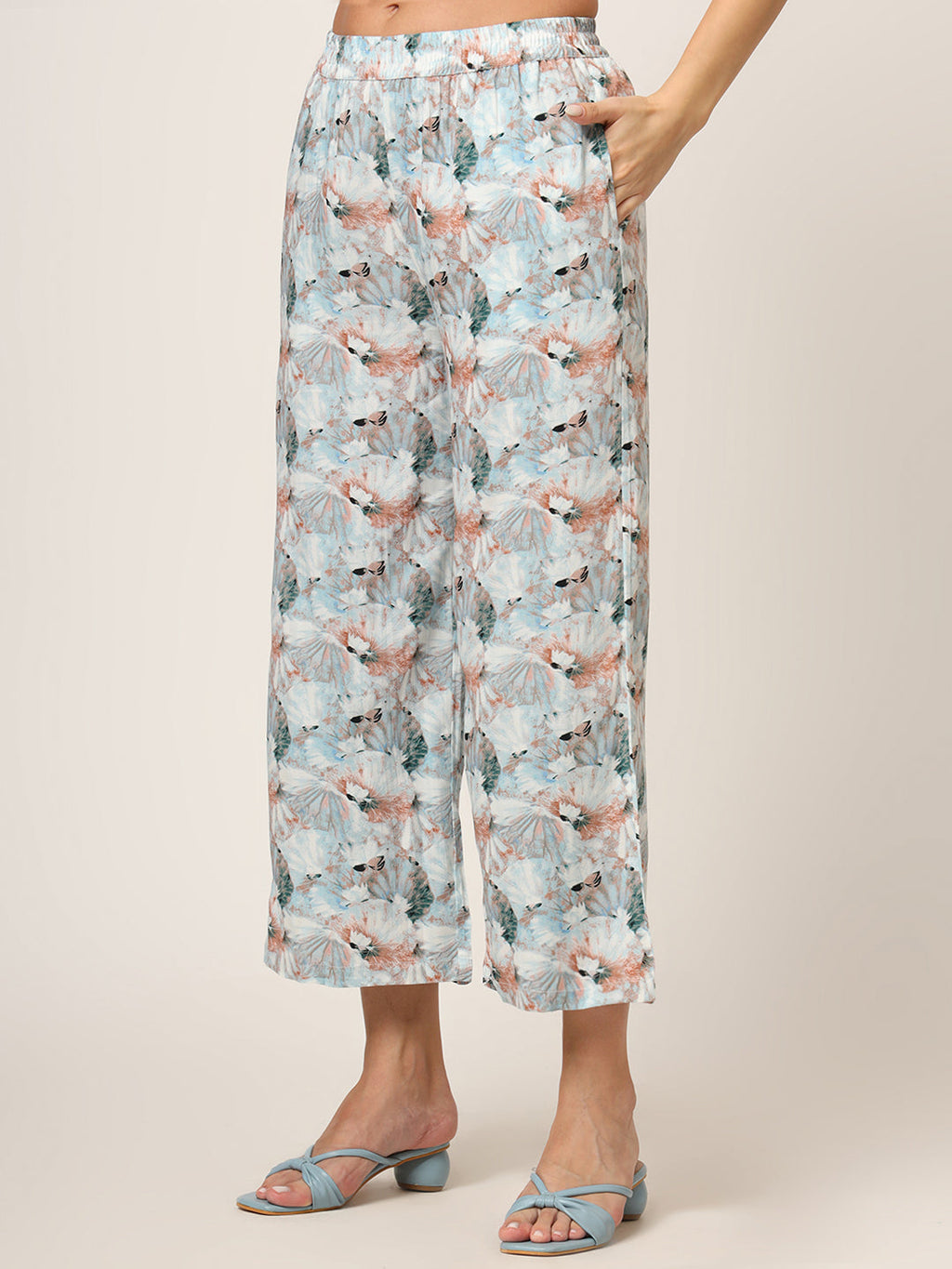 Noe Velarro Sky Blue Printed Rayon Fabric Straight Kurta