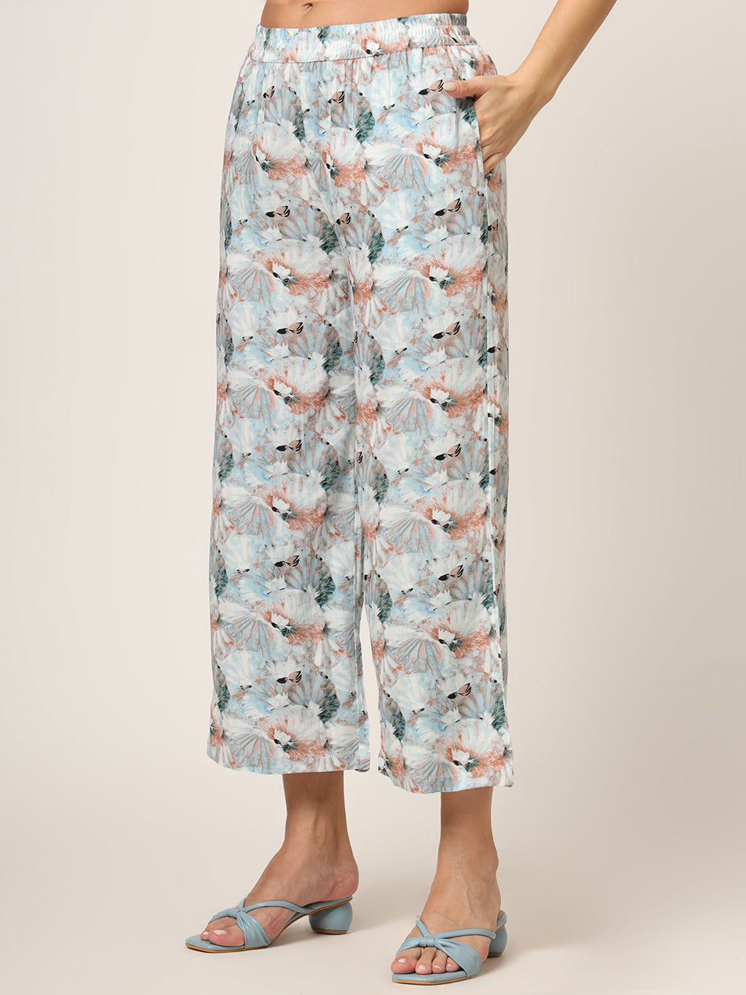 Noe Velarro Sky Blue Printed Rayon Fabric Straight Kurta