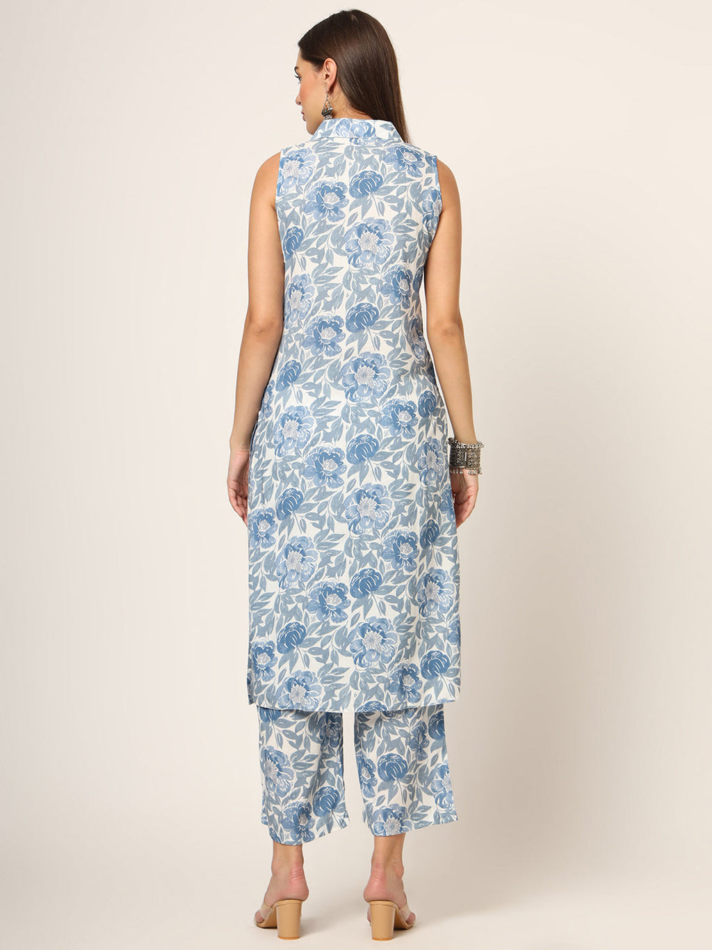 Noe Velarro Blue Printed Rayon Fabric Straight Kurta Set