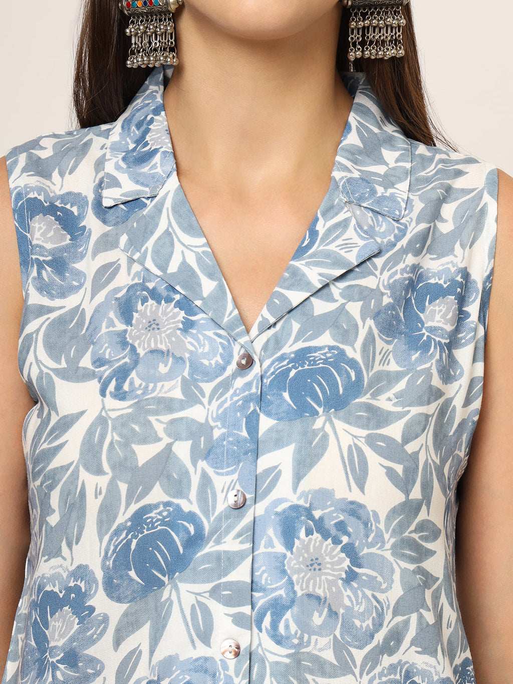 Noe Velarro Blue Printed Rayon Fabric Straight Kurta Set