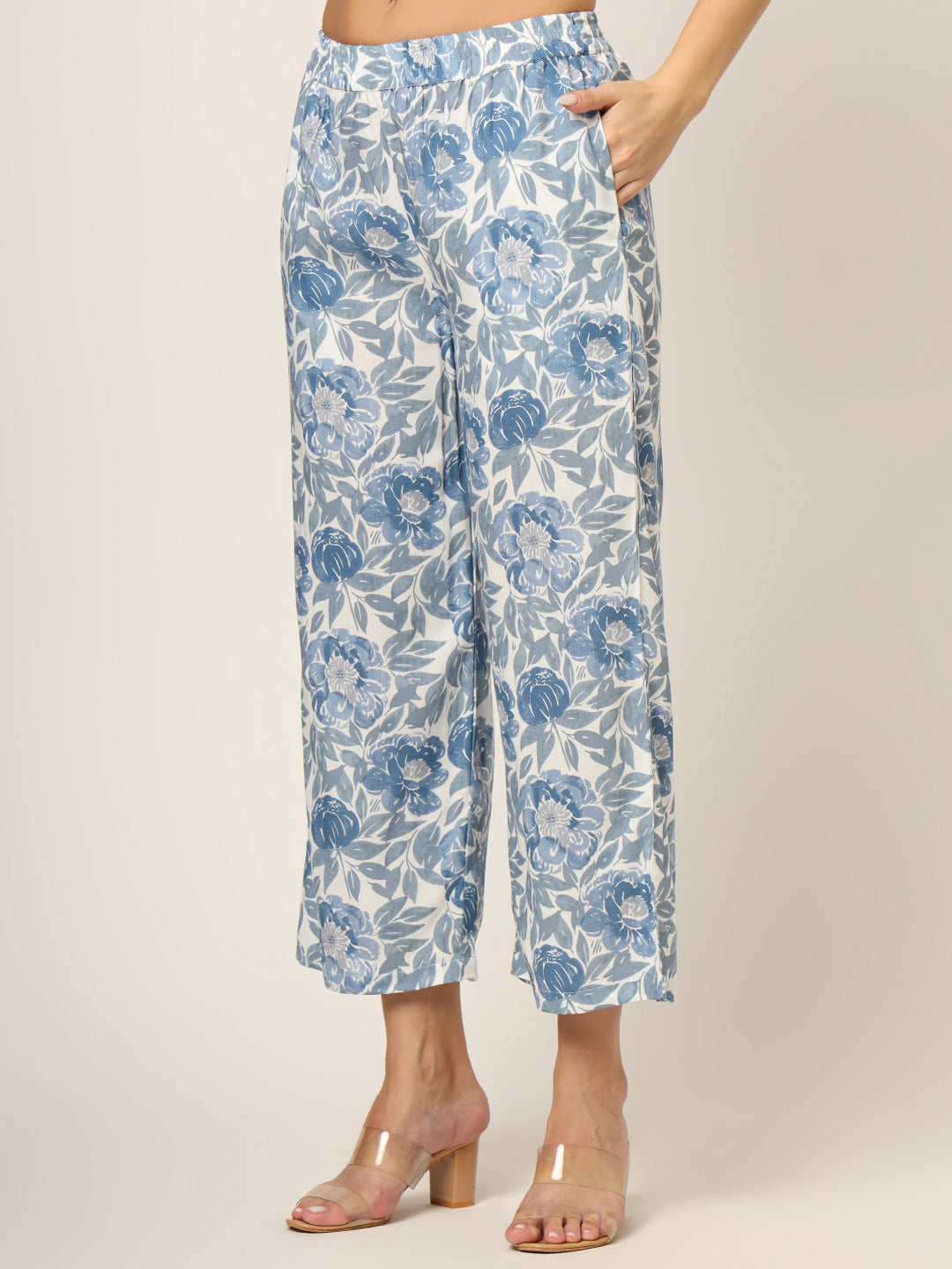 Noe Velarro Blue Printed Rayon Fabric Straight Kurta Set