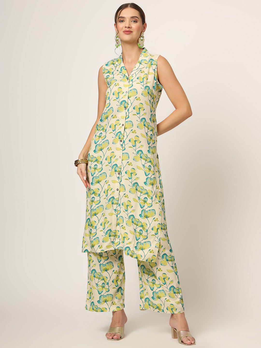 Noe Velarro Cream Printed Rayon Fabric Straight Kurta