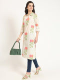 Noe Velarro Cream Pink Floral Print Cotton Fabric Kurta