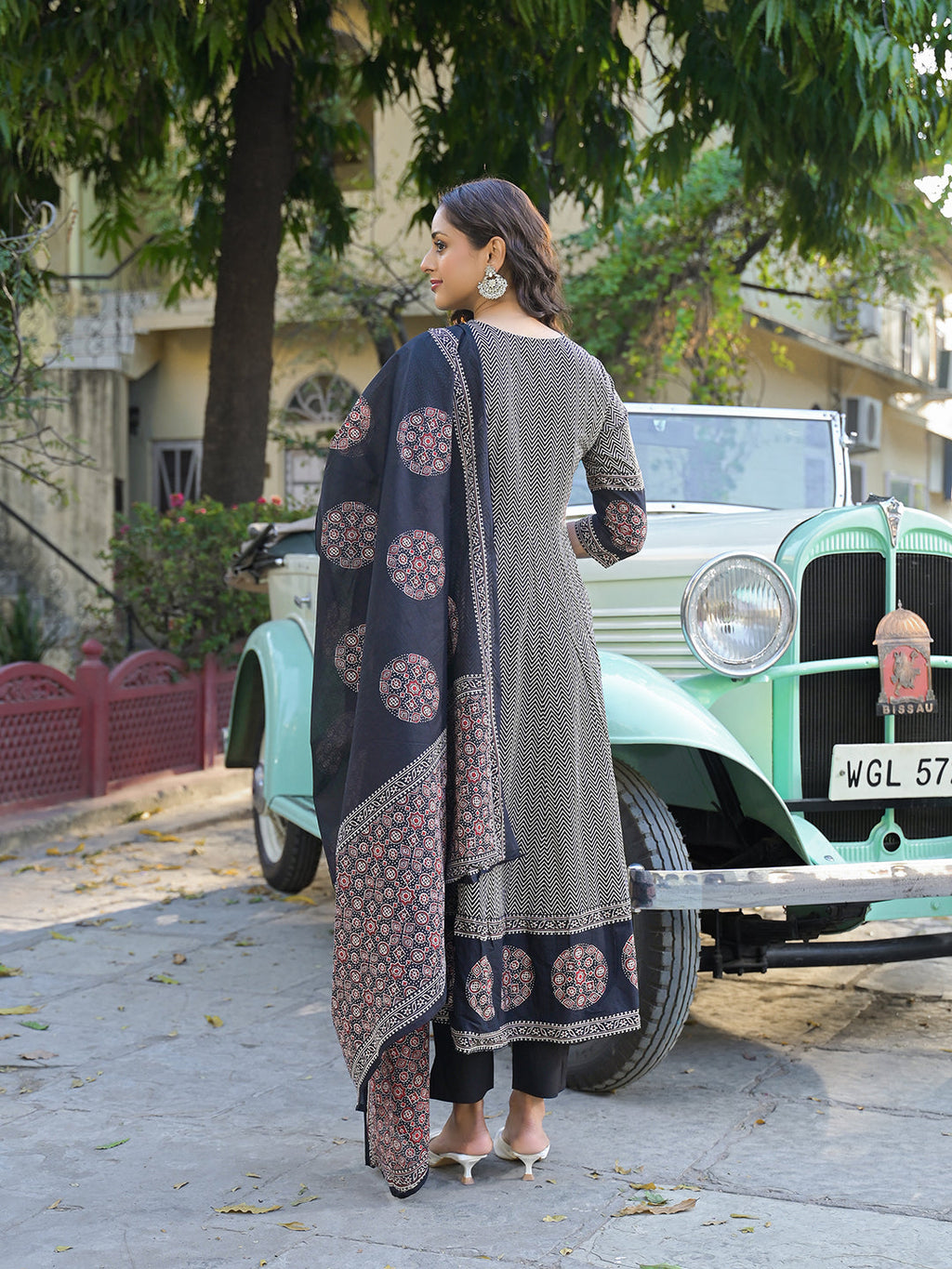 Noe Velarro Black Printed Cotton Fabric Anarkali Kurta Pant With Dupatta