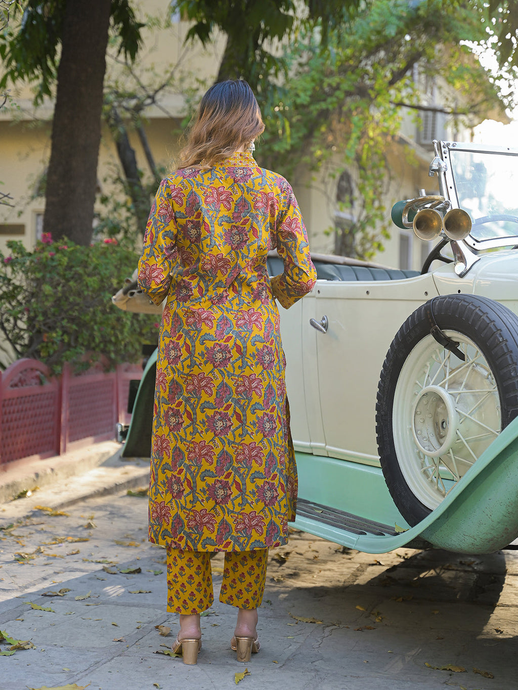 Noe Velarro Yellow Floral Print Cotton Fabric A-Line Kurta Pant With Dupatta