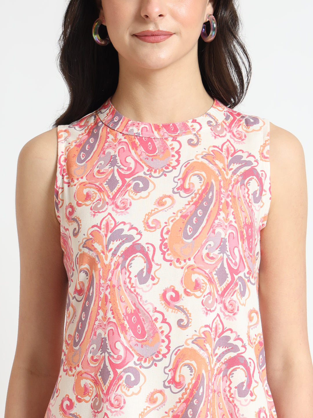 Noe Velarro Cream Floral Print Rayon Fabric Co-ord set
