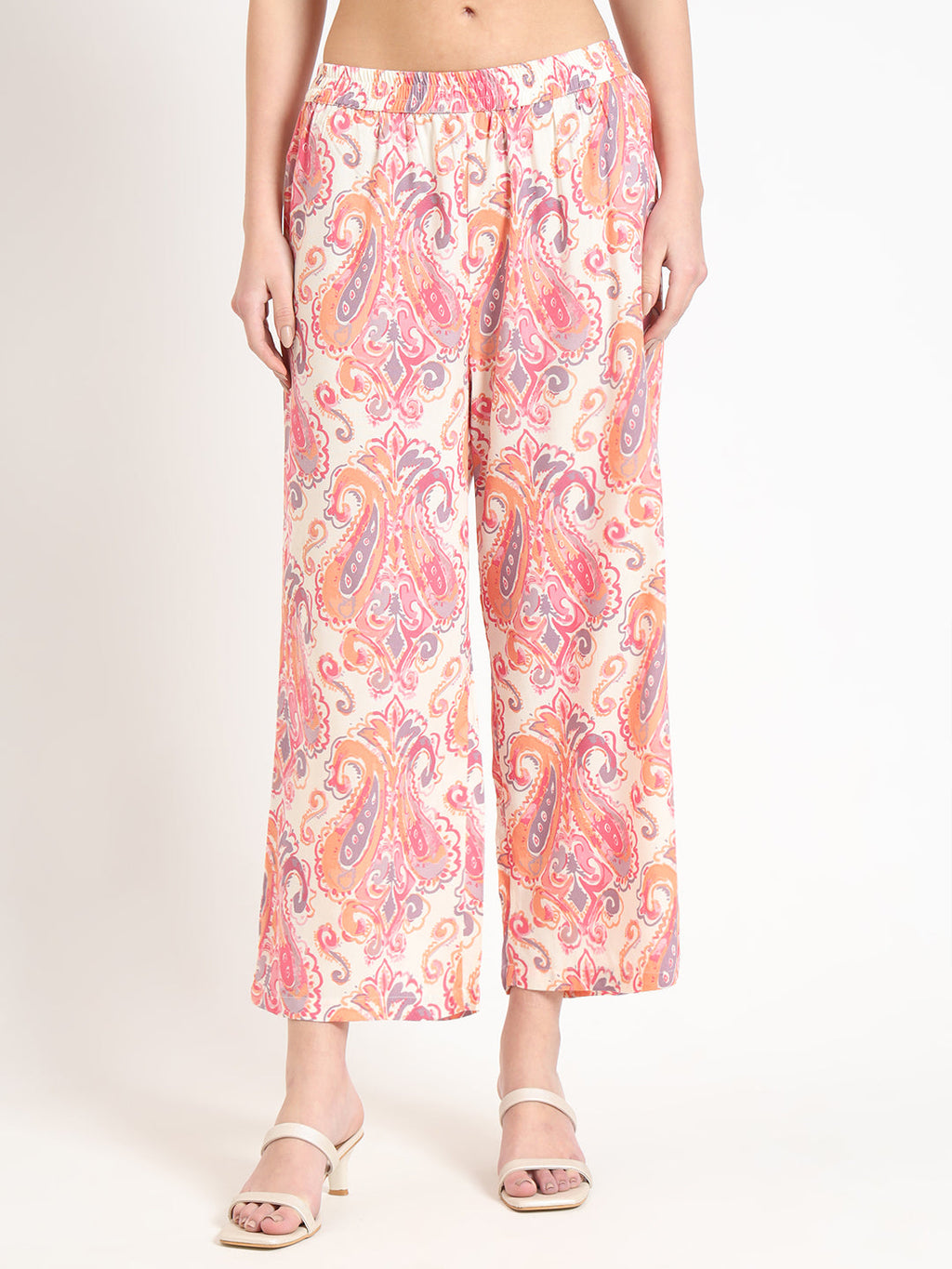Noe Velarro Cream Floral Print Rayon Fabric Co-ord set