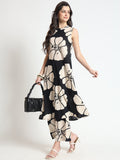 Noe Velarro Black Floral Print Rayon Sleeveless Co-ord Set