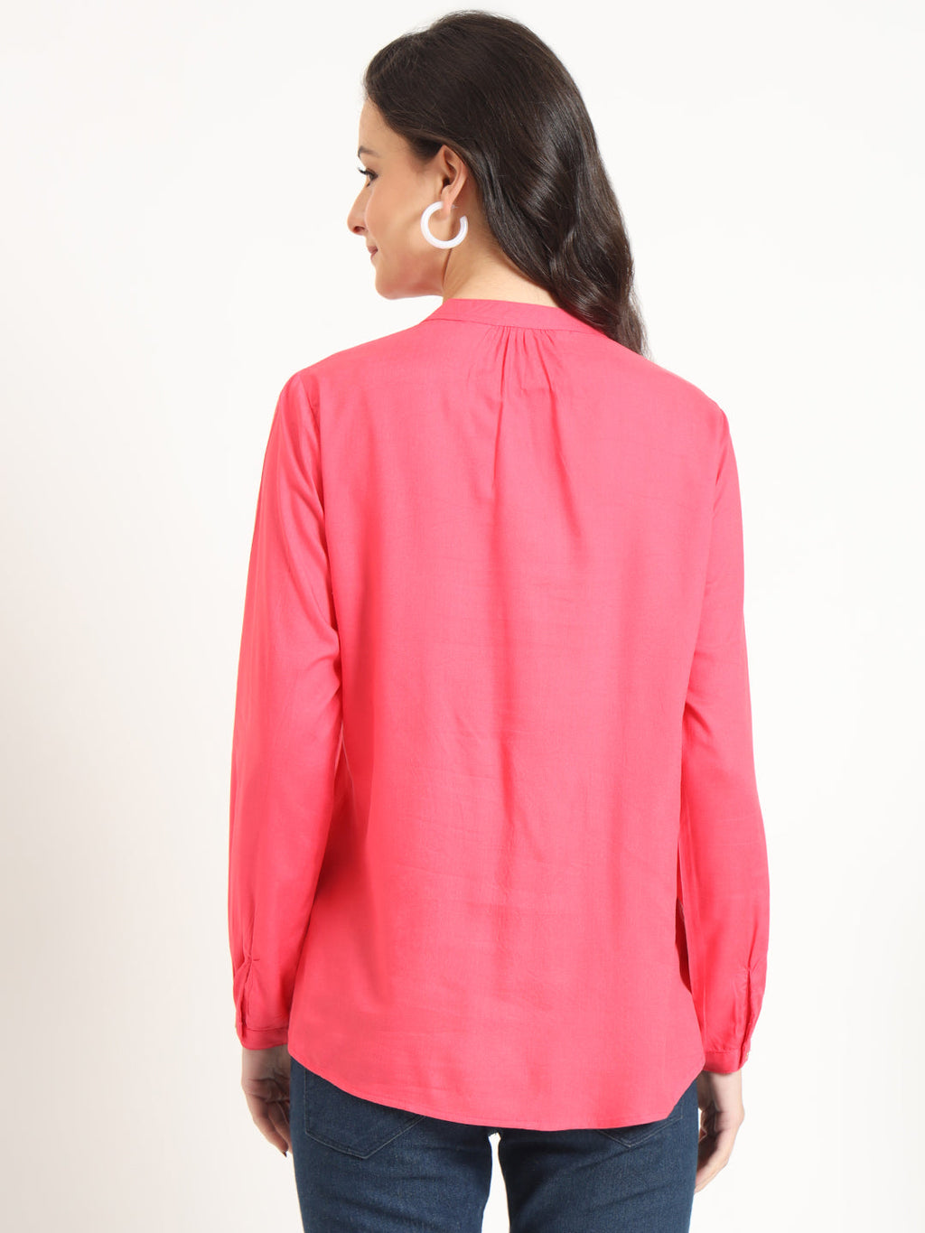 Noe Velarro Peach Solid Print Rayon Fabric Straight Top