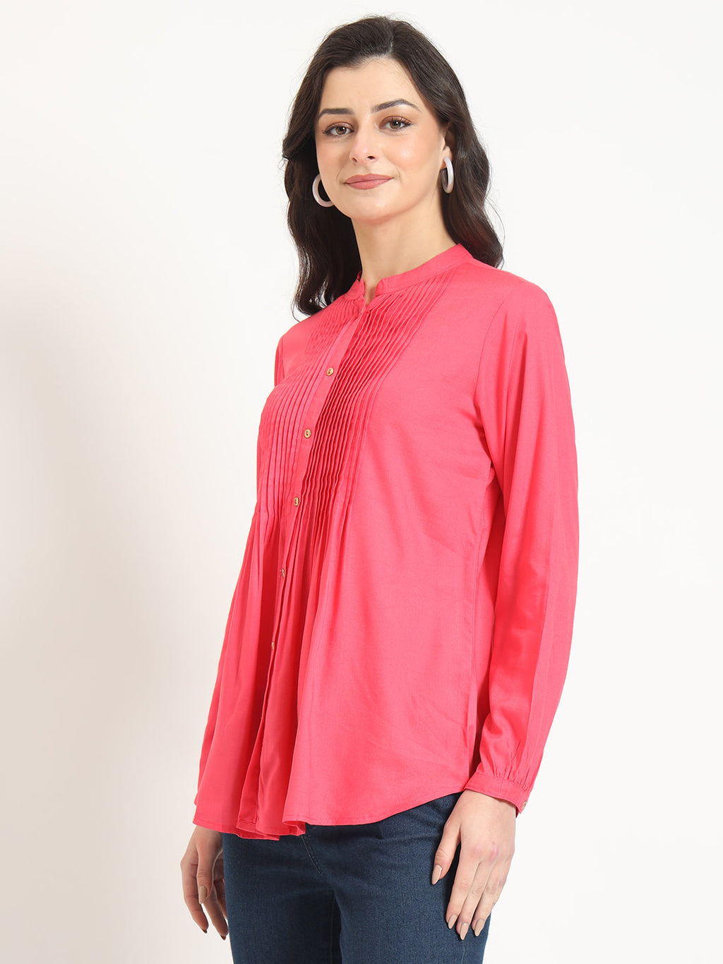 Noe Velarro Peach Solid Print Rayon Fabric Straight Top