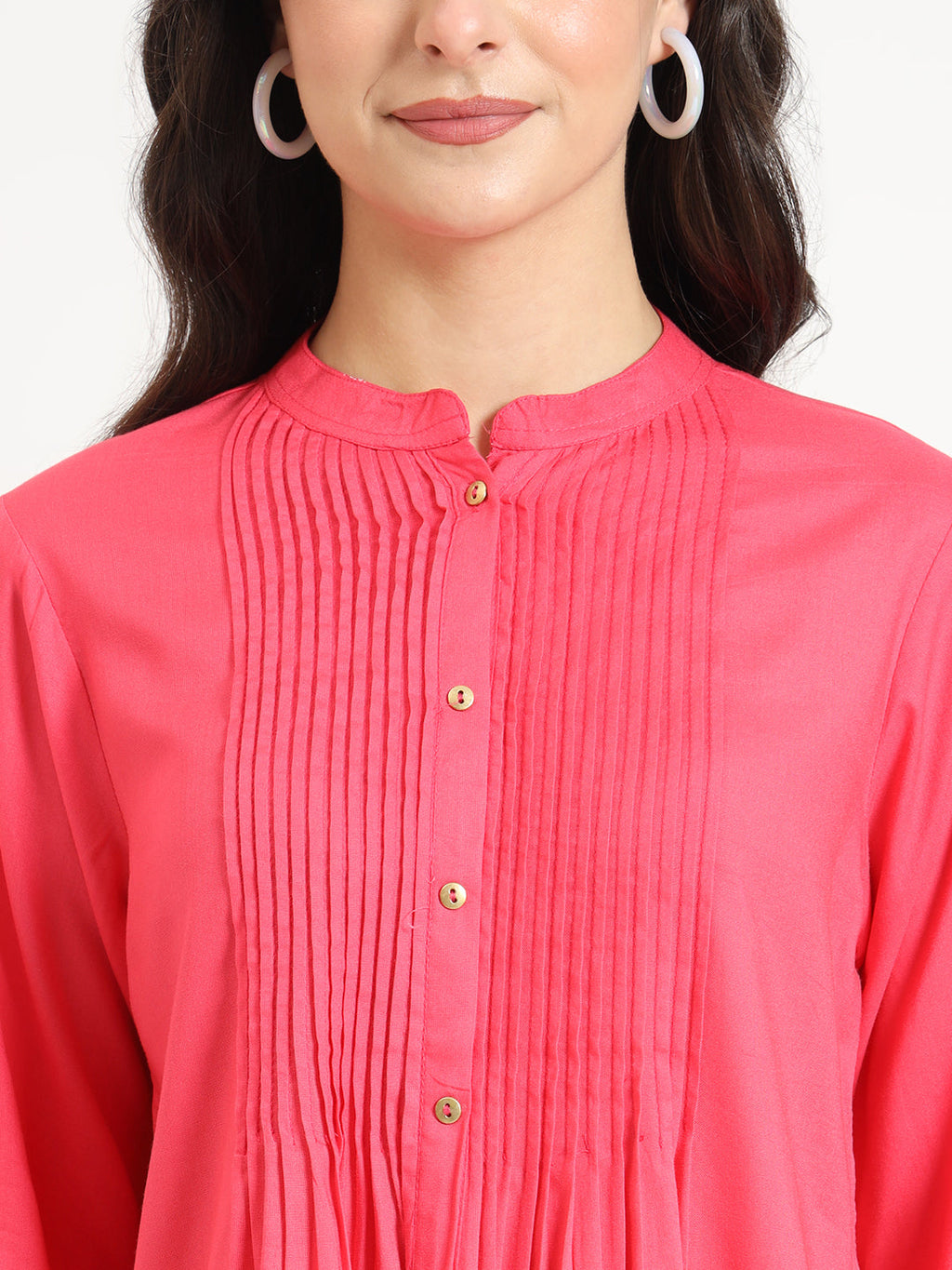 Noe Velarro Peach Solid Print Rayon Fabric Straight Top