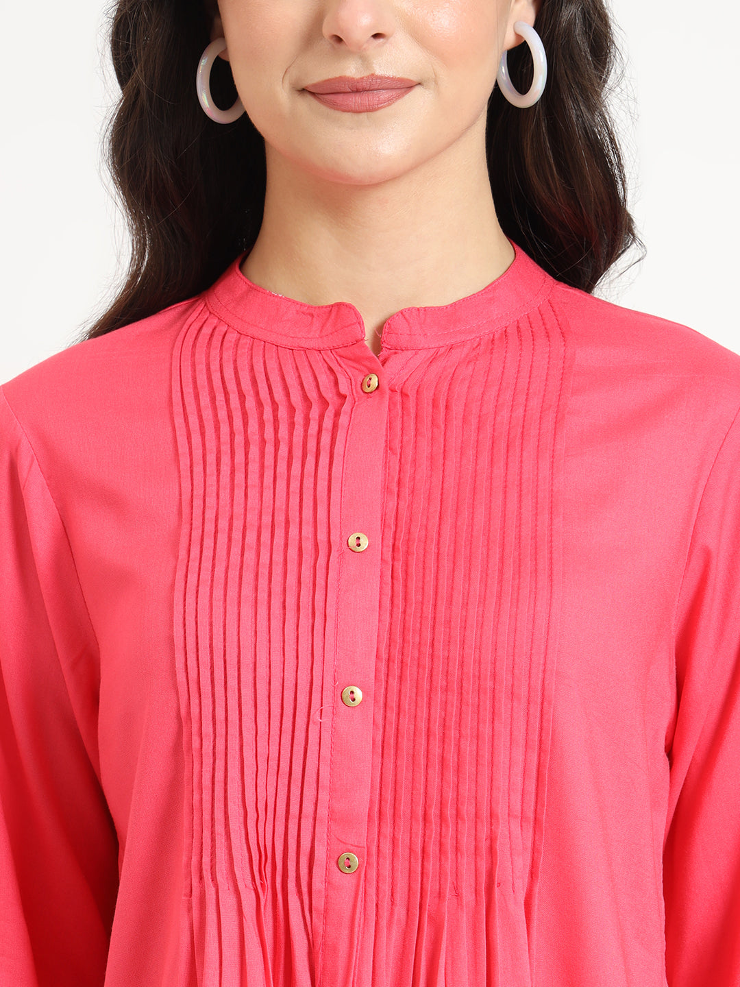 Noe Velarro Peach Solid Print Rayon Fabric Straight Top