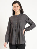 Noe Velarro Grey Solid Print Rayon Fabric Straight Top