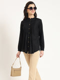 Noe Velarro Black Solid Print Rayon Fabric Straight Top
