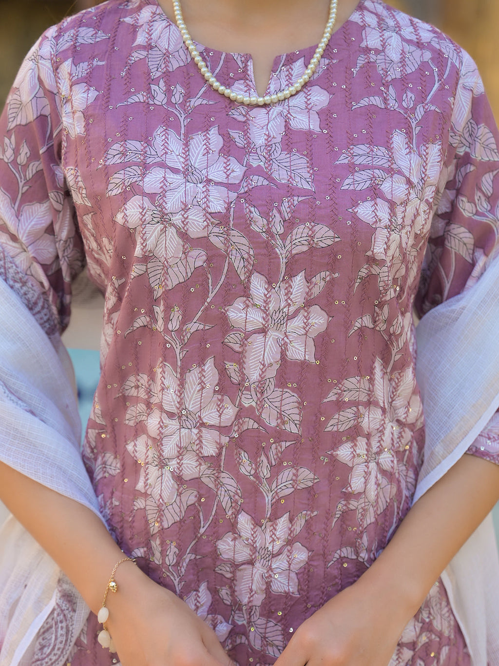 Noe Velarro Peach Floral Print Cotton Straight Kurta Pant with Dupatta