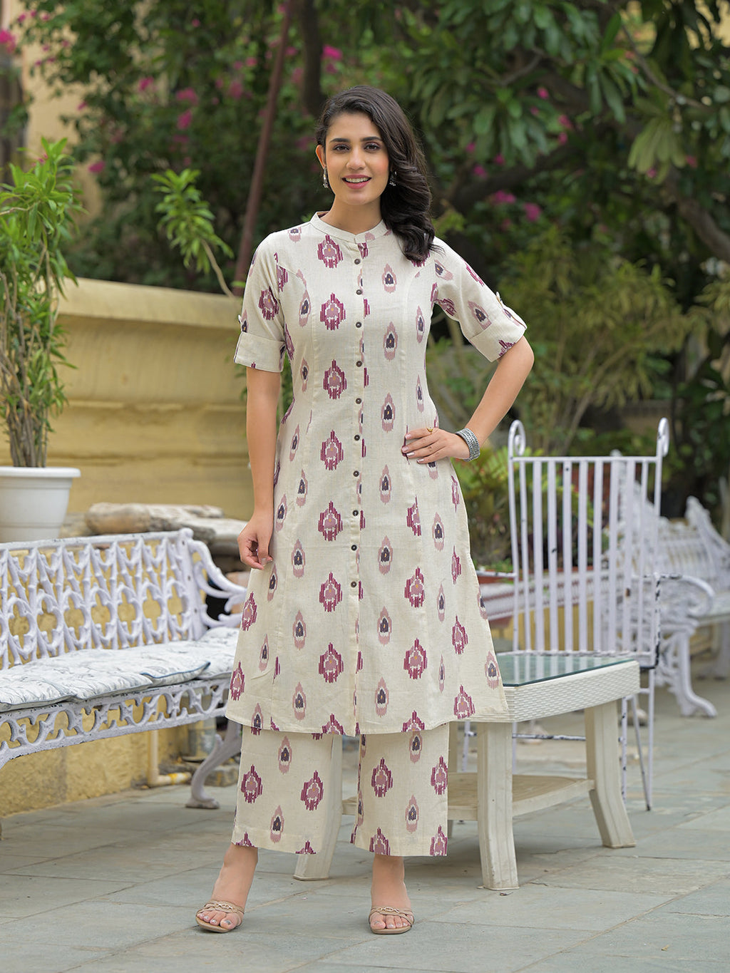 Noe Velarro Off White Cotton Printed Kurta Pant Set