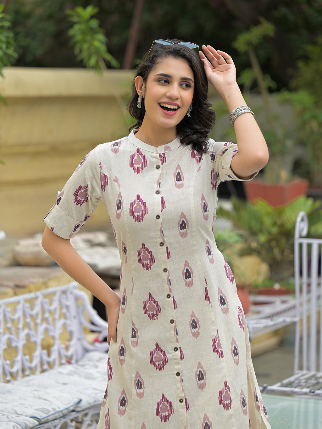 Noe Velarro Off White Cotton Printed Kurta Pant Set