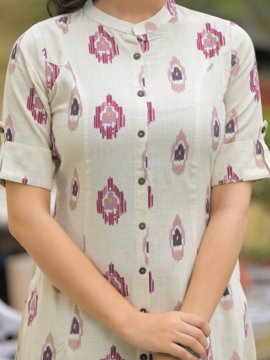 Noe Velarro Off White Cotton Printed Kurta Pant Set