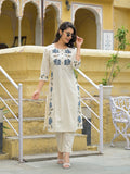 Noe Velarro Off White Blue Embroidary Kurta Pant Set