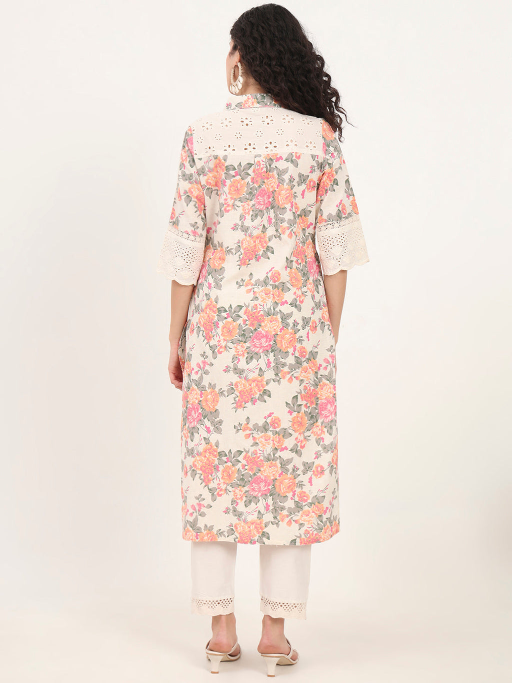 Noe Velarro Pink Floral Printed Cotton Kurta
