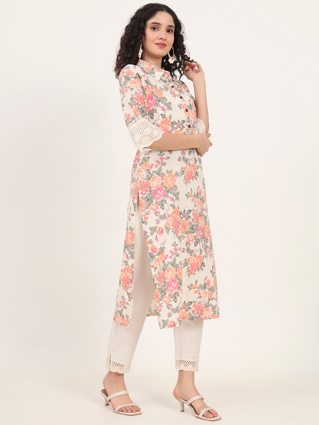 Noe Velarro Pink Floral Printed Cotton Kurta