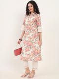 Noe Velarro Pink Floral Printed Cotton Kurta