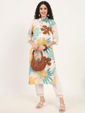 Noe Velarro Teal Floral Printed Cotton Kurta