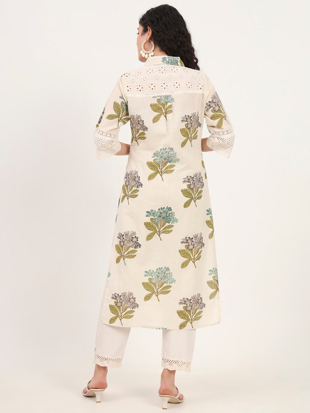 Noe Velarro Green Floral Printed Cotton Kurta