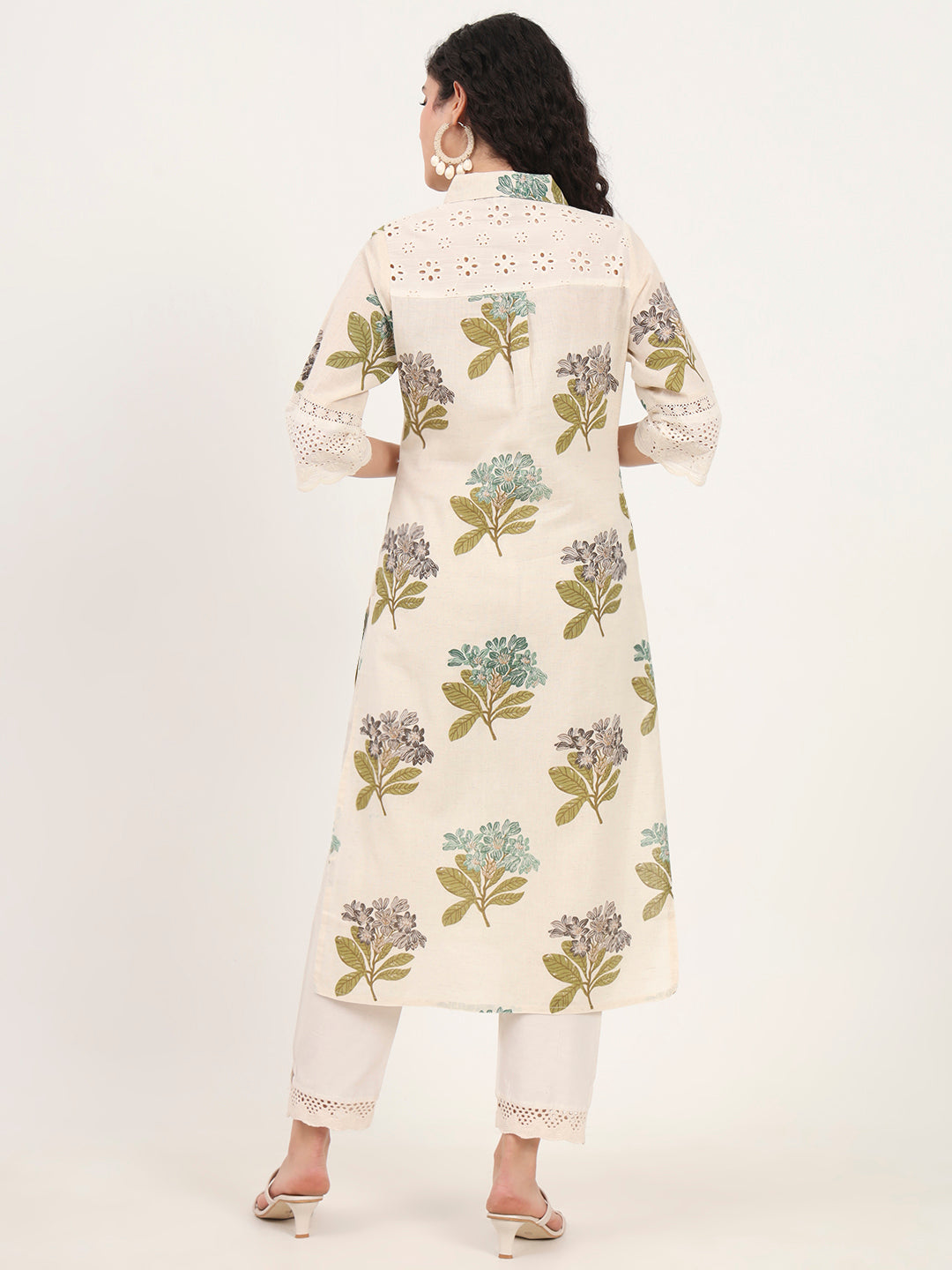 Noe Velarro Green Floral Printed Cotton Kurta