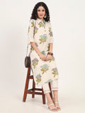 Noe Velarro Green Floral Printed Cotton Kurta
