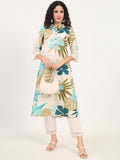 Noe Velarro Blue Floral Printed Cotton Kurta