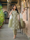 Noe Velarro Olive Green Cotton Kurta Pant with Dupatta