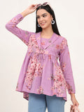 Noe Velarro Purple Floral Print Cotton Fabric Lepal Coller Peplum Top