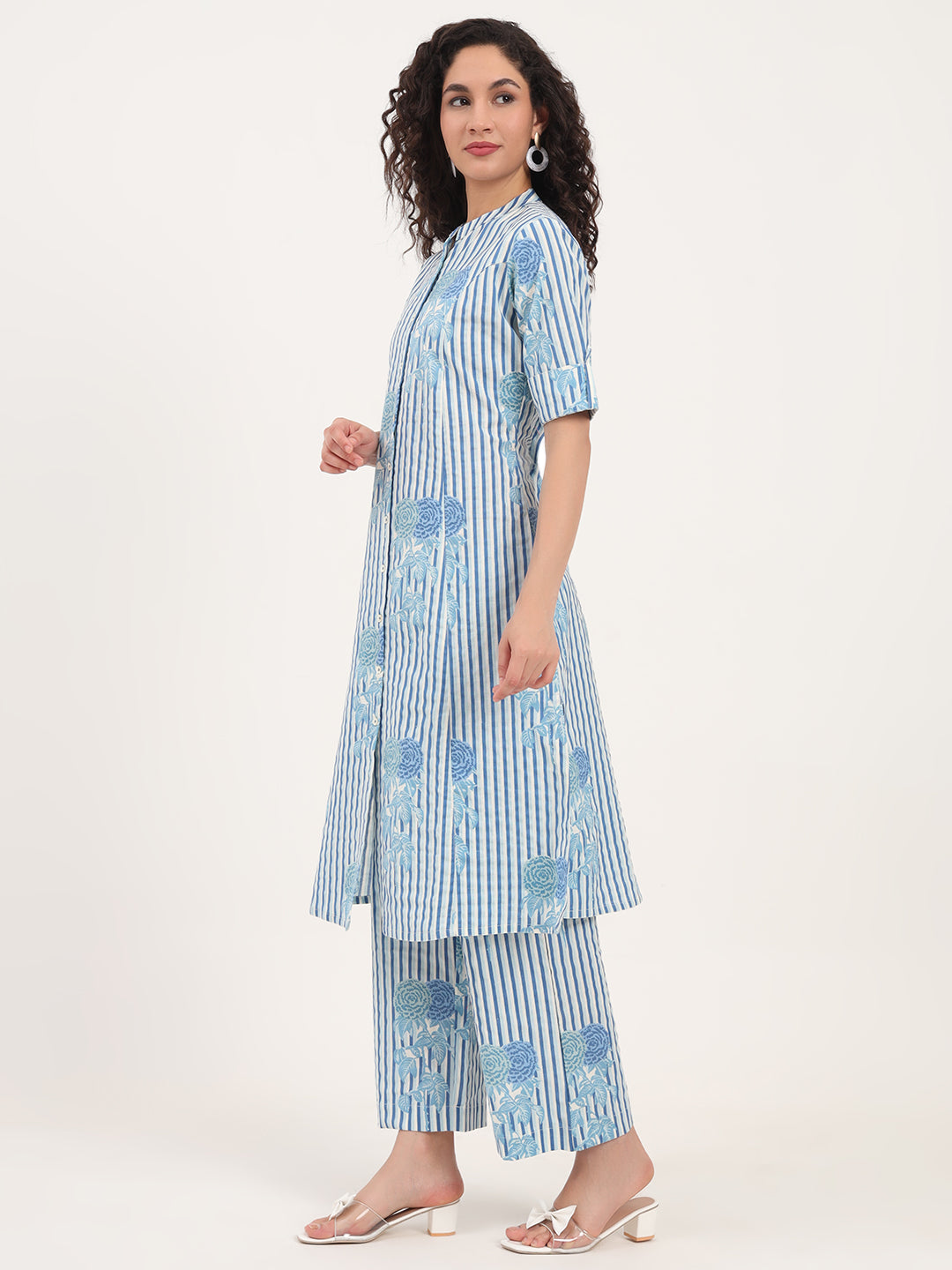 Noe Velarro Blue Floral Printed Cotton Kurta Set