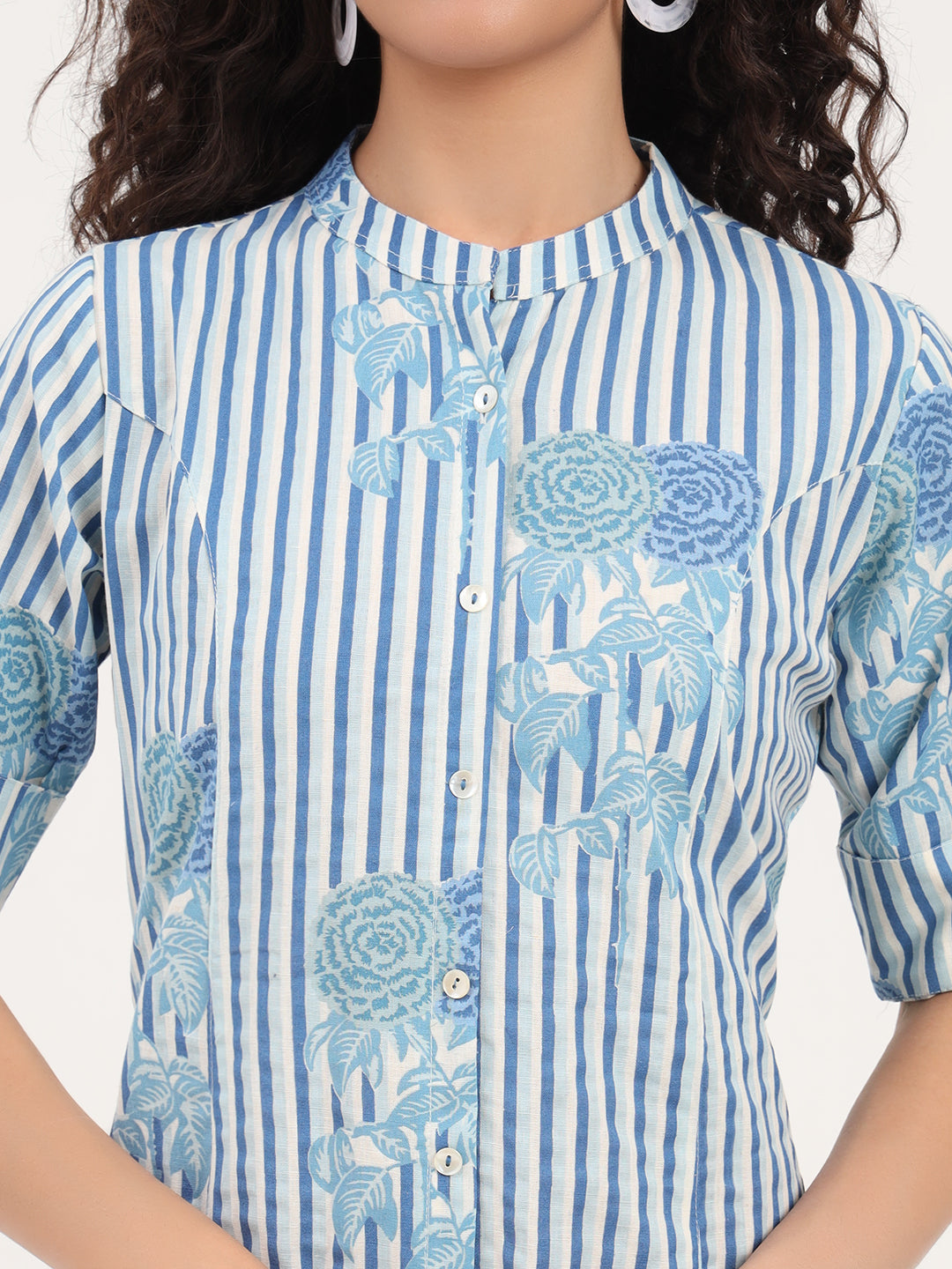 Noe Velarro Blue Floral Printed Cotton Kurta Set