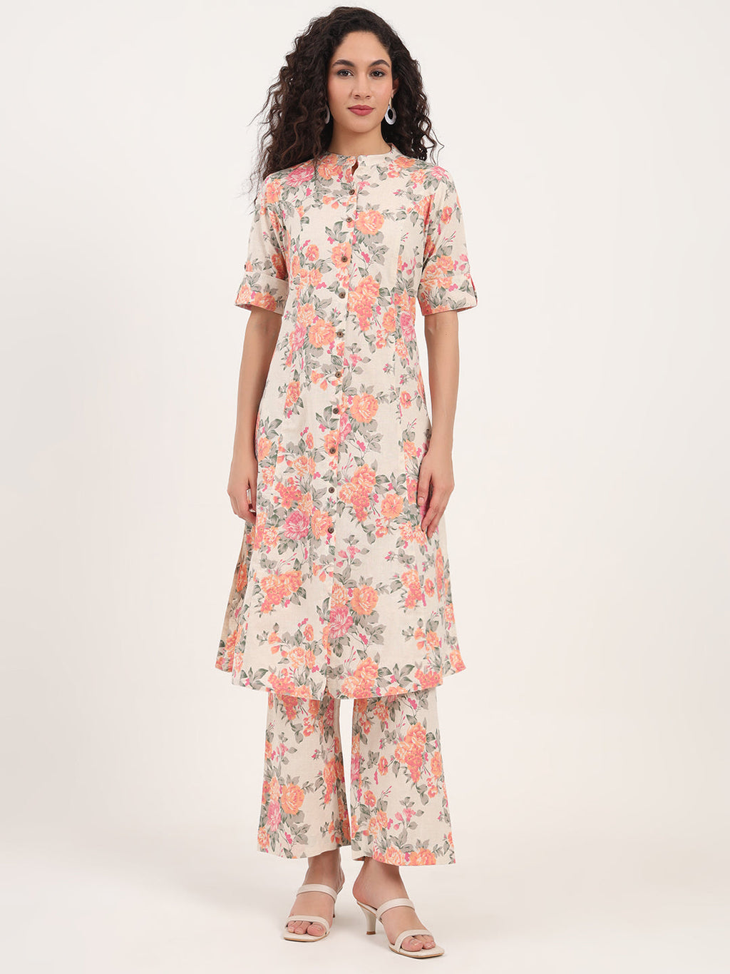 Noe Velarro Cream Floral Printed Cotton Kurta Sets