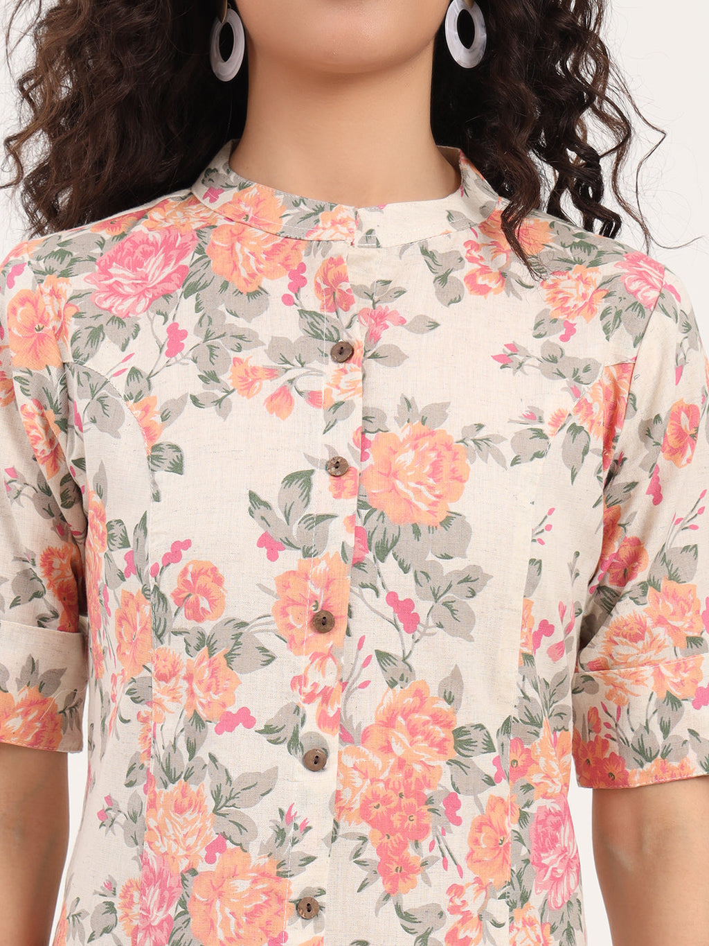 Noe Velarro Cream Floral Printed Cotton Kurta Sets