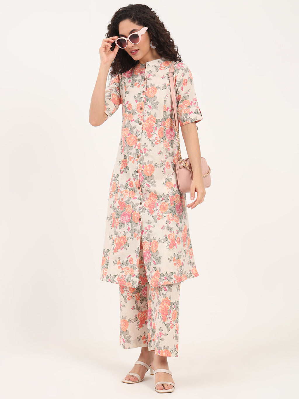 Noe Velarro Cream Floral Printed Cotton Kurta Sets
