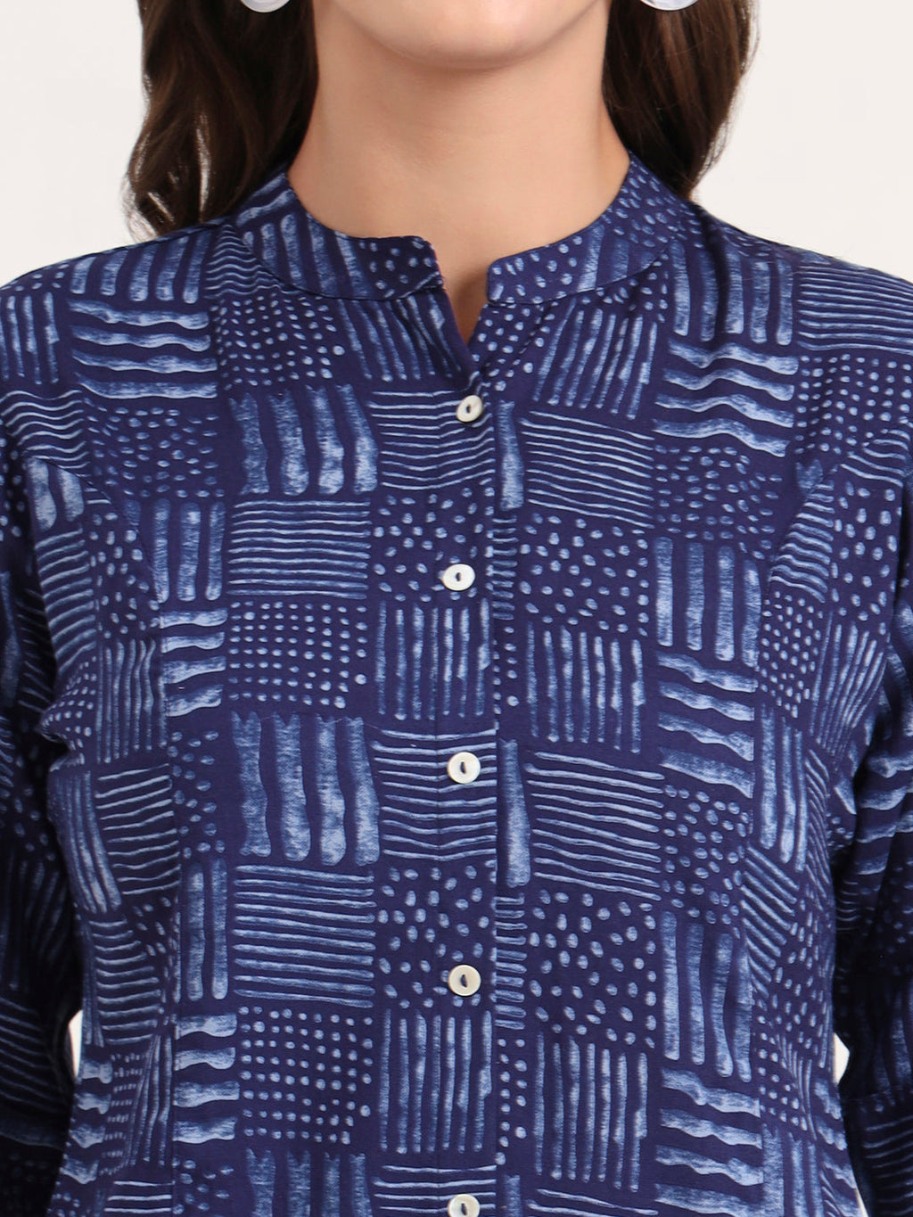 Noe Velarro Blue Rayon Rollup Sleeves A-Line Top
