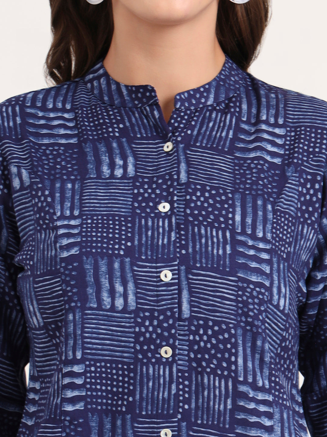 Noe Velarro Blue Rayon Rollup Sleeves A-Line Top