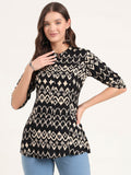 Noe Velarro Black Rayon Rollup Sleeves A-Line Top