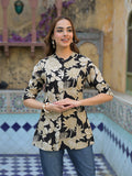 Noe Velarro Black Printed Rayon A-Line Top