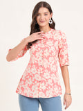 Noe Velarro Pink Rayon Rollup Sleeves A-Line Top