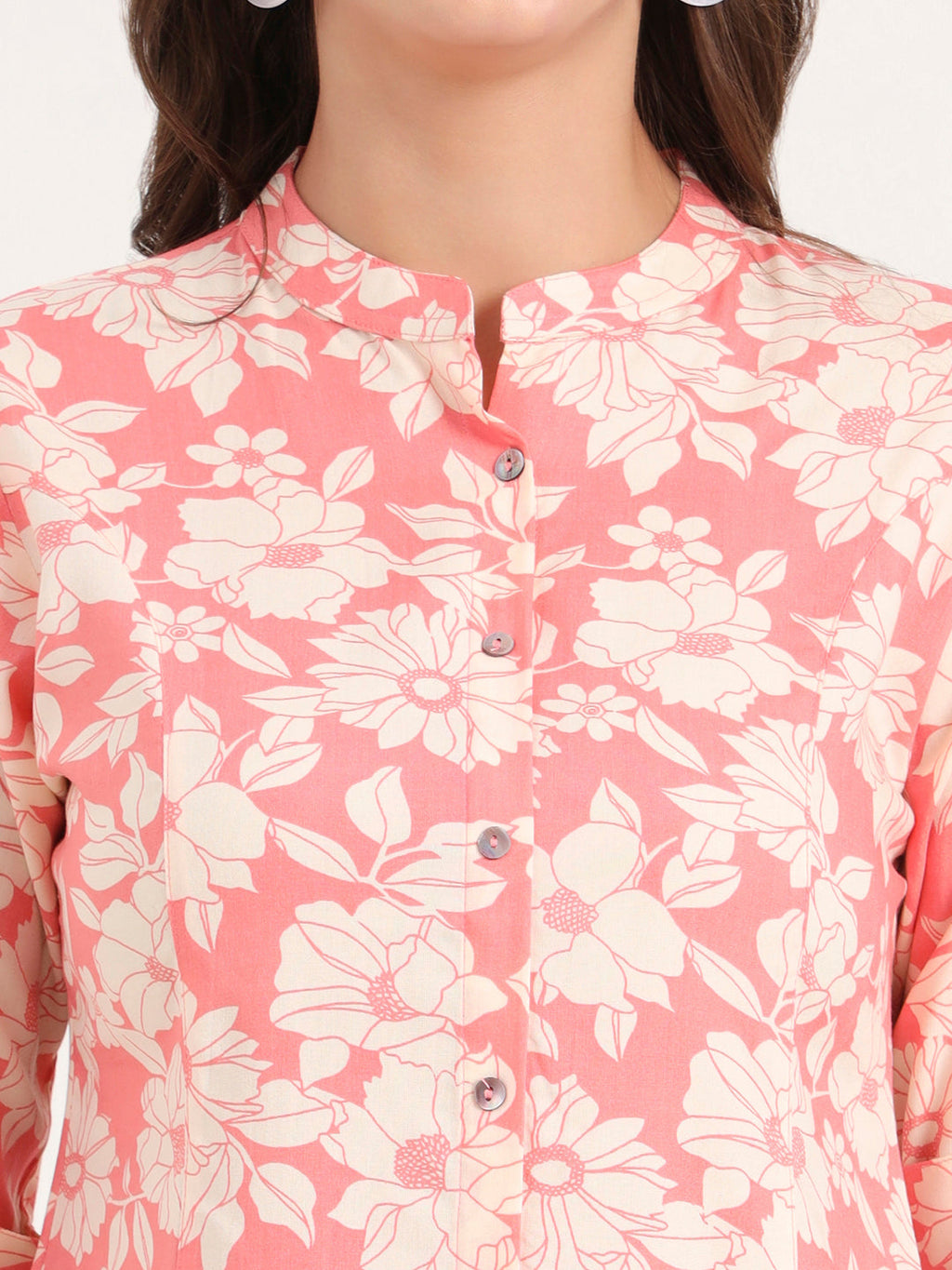 Noe Velarro Pink Rayon Rollup Sleeves A-Line Top