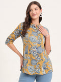 Noe Velarro Mustard Rayon Rollup Sleeves A-Line Top