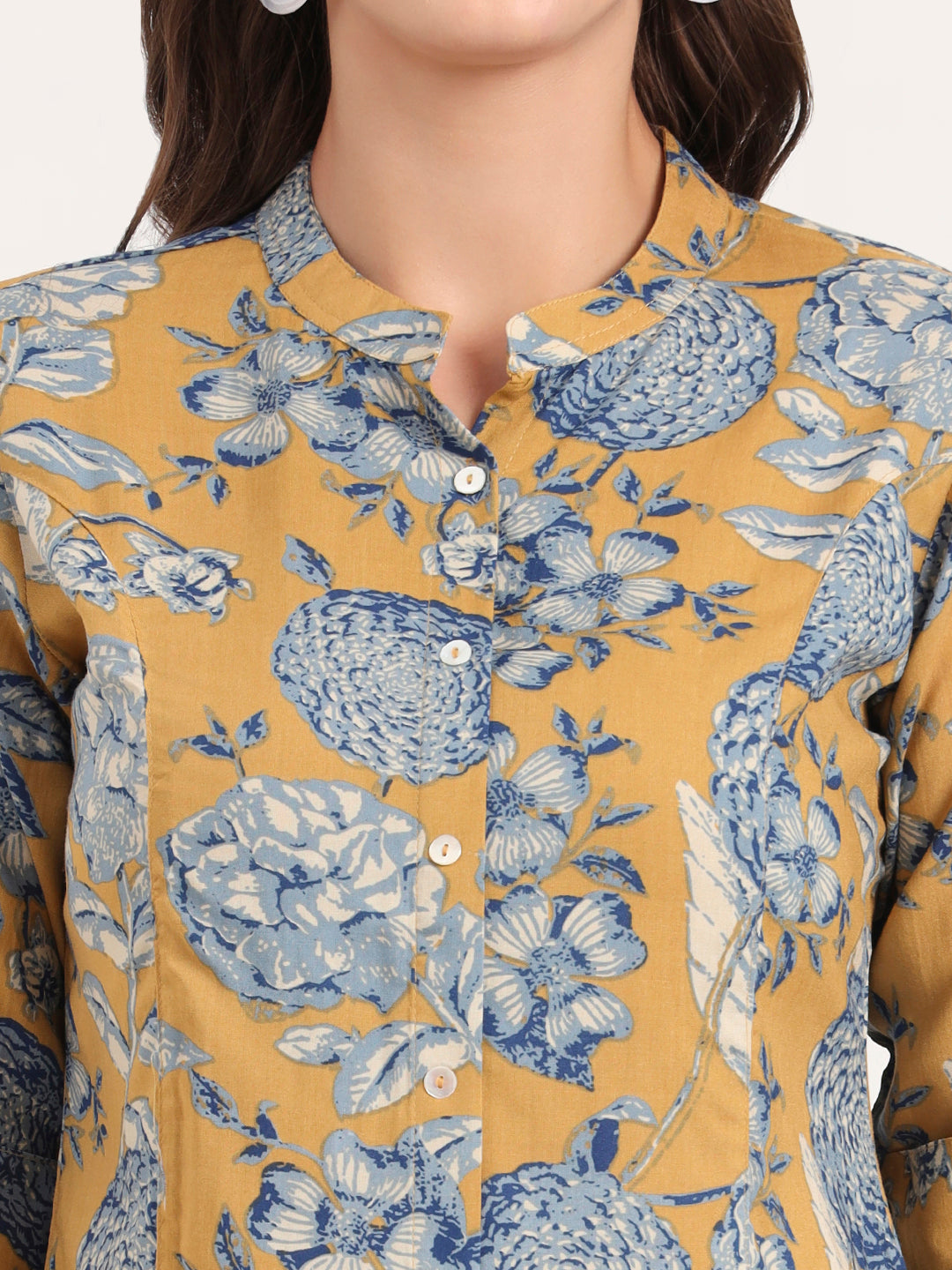 Noe Velarro Mustard Rayon Rollup Sleeves A-Line Top